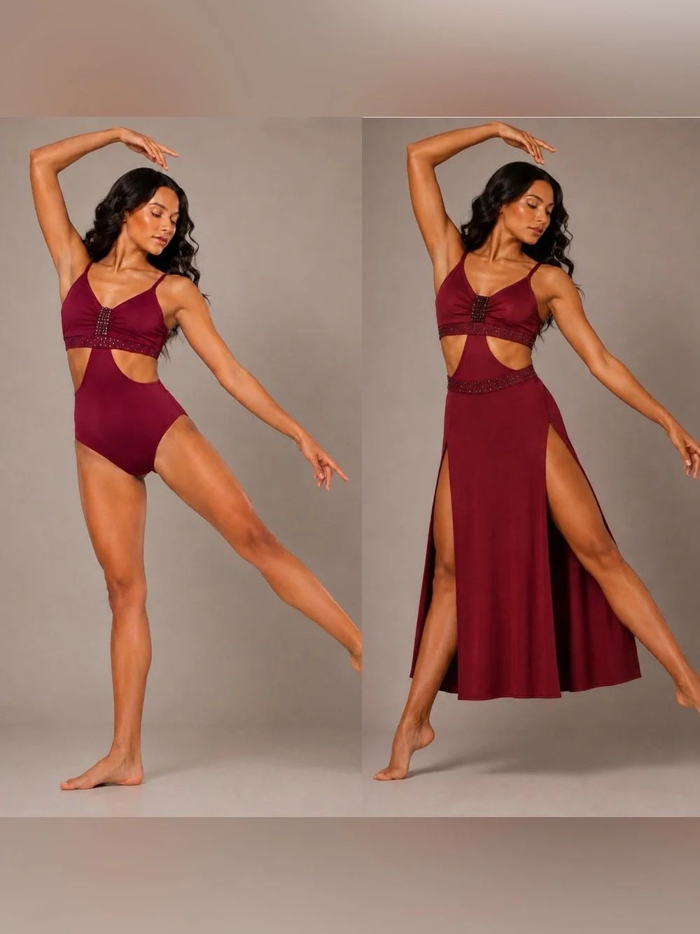 Kelle custom solo 2 piece lyrical contemporary Dance Costume burgundy red LA adu
